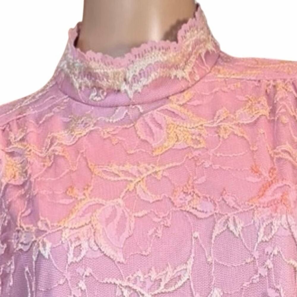 VTG 80s Romantic Pink Coquette Floral Lace Mesh Midi Dress Blaire Boutique Large - Picture 4 of 16